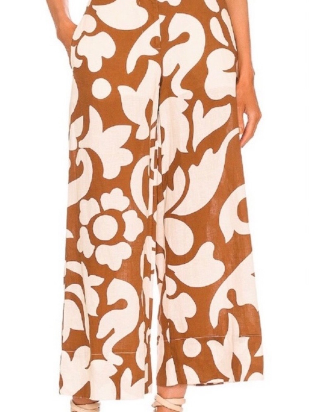 RHODE Penelope Brown & Cream Wide-Leg Floral Print Pants
